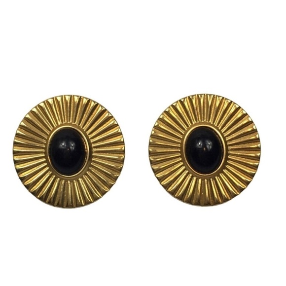 Jewelry - Vintage 1986 Midnight Moon Lucite Cabochon Gold Tone Clip On Earrings